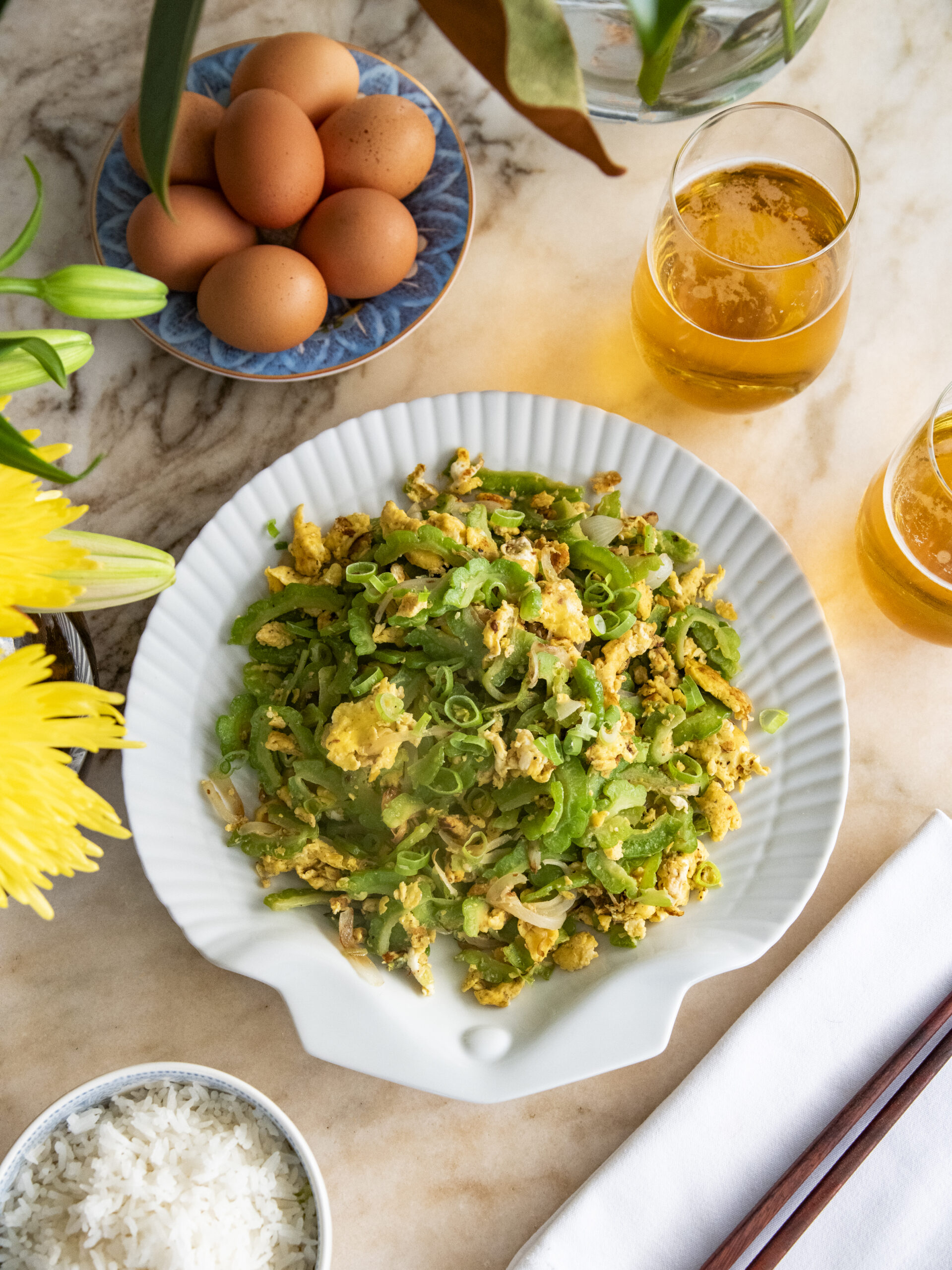 Stir Fried Bitter Melon and Eggs - Kho Qua Xao Trung