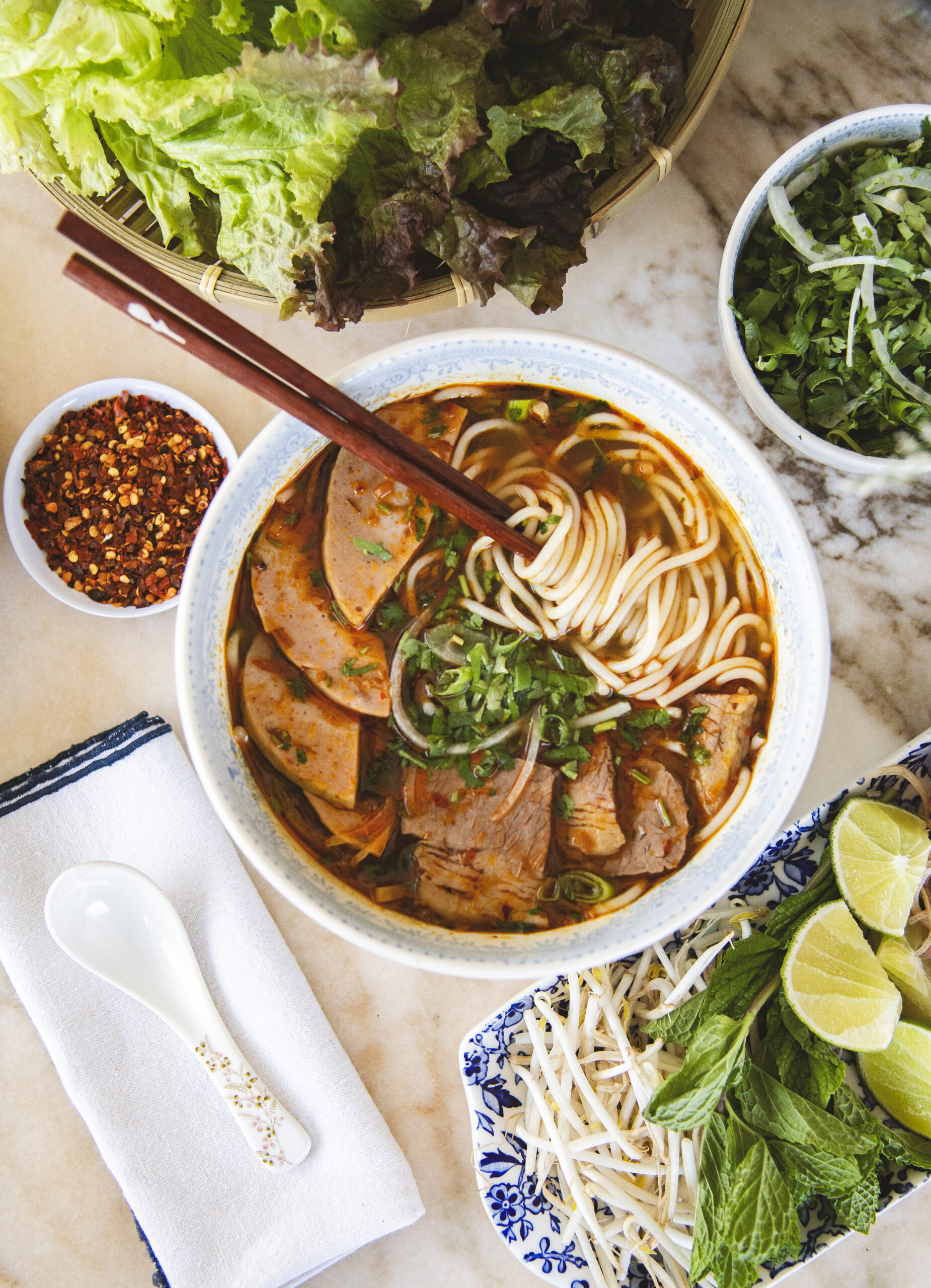 Spicy Vietnamese Beef & Pork Noodle Soup - Bun Bo Hue