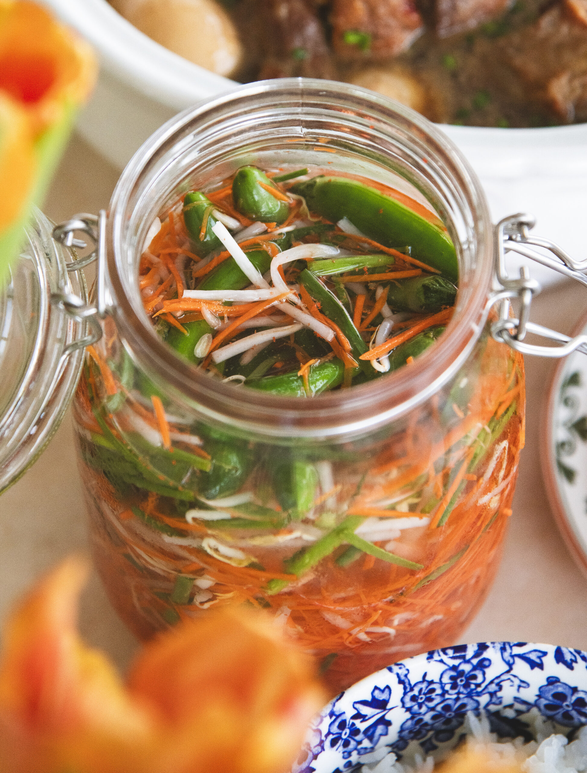 Vietnamese Pickled Bean Sprouts, Carrots and Chives - Dua Gia