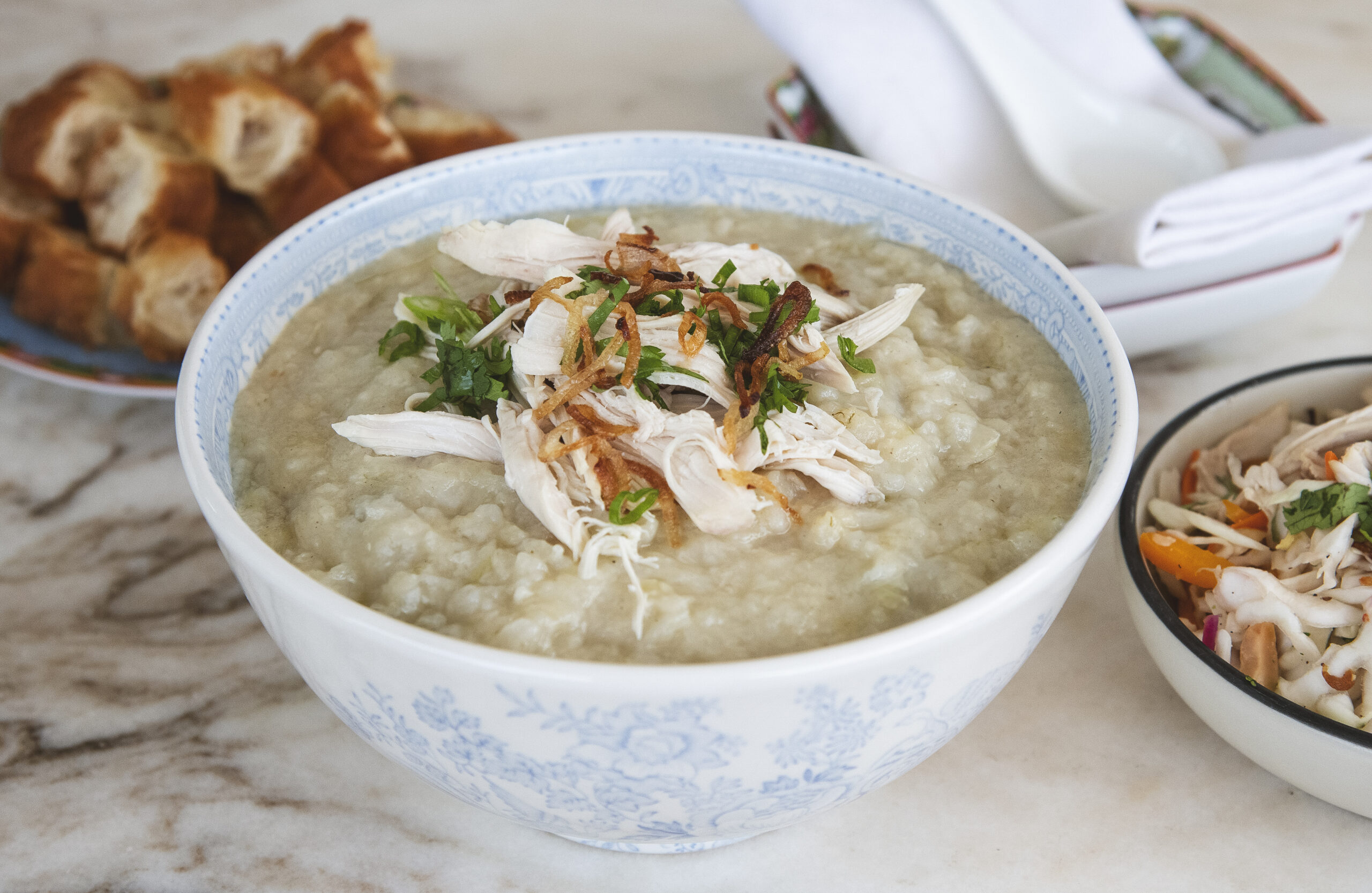 Quick Version: Rice Porridge and Chicken Cabbage Salad Recipe