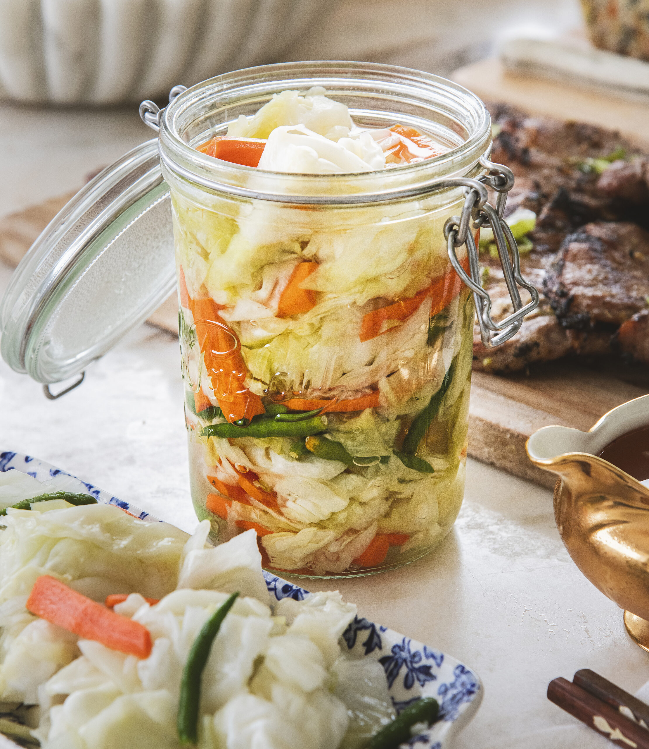 Vietnamese Pickled Cabbage with Carrots and Chili Peppers - Bap Cai Lam Dua