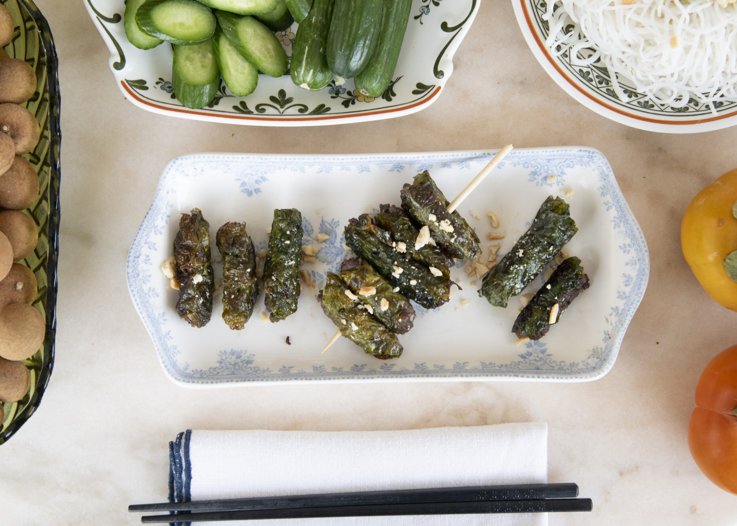 Vietnamese Grilled Beef wrapped in Betel Leaves - Bo La Lot